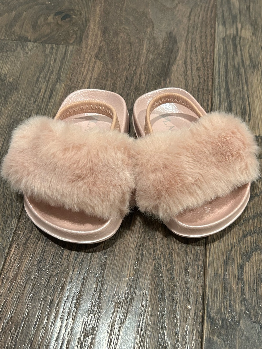 Fuzzy Mauve Pink Fur Slide Sandals Baby Size 4